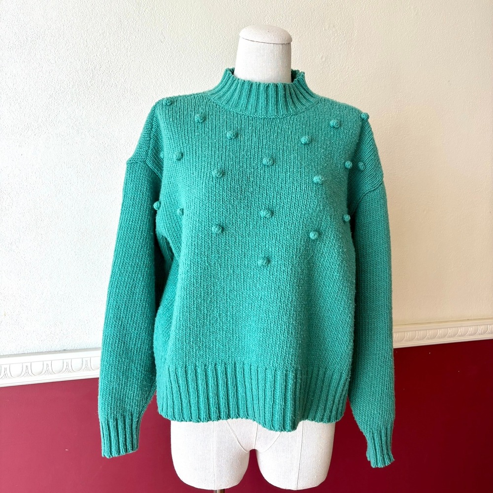 Toad&Co Santa Ana Pom Pom‎ Sweater Green Wool Blend Mock Neck Women's S Relaxed